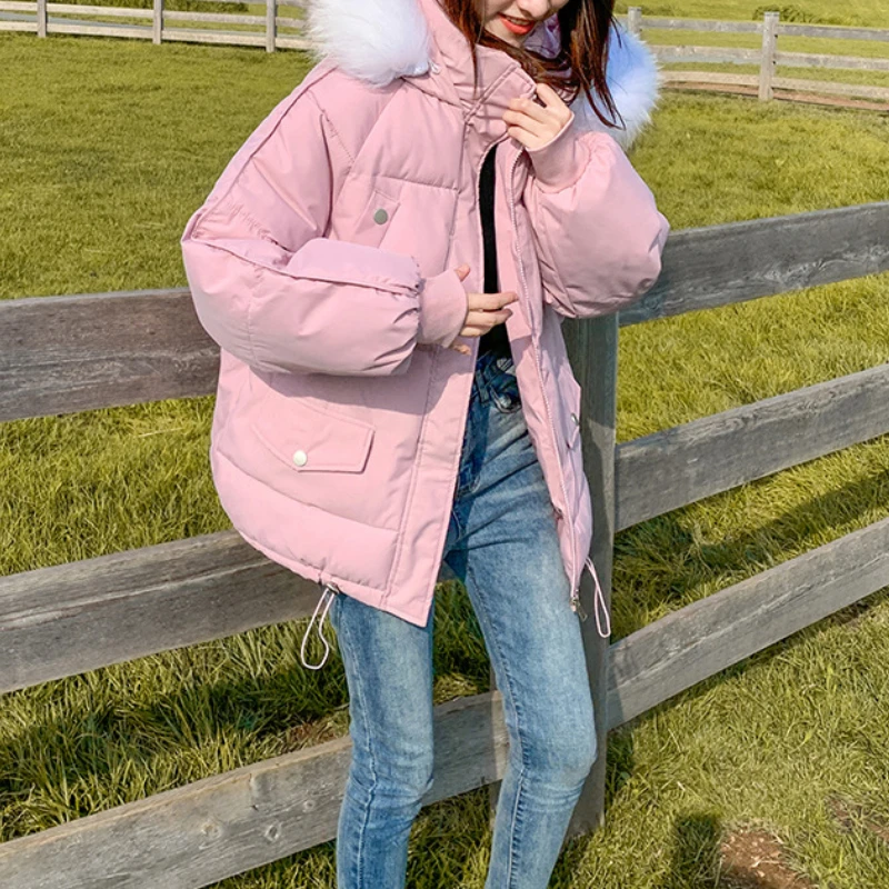 Women Winter Fur Collar Solid Color Fashion Popular Simple Casual Warm Thicken Jackets Bread Clothes Jacket Zipper Female Coats