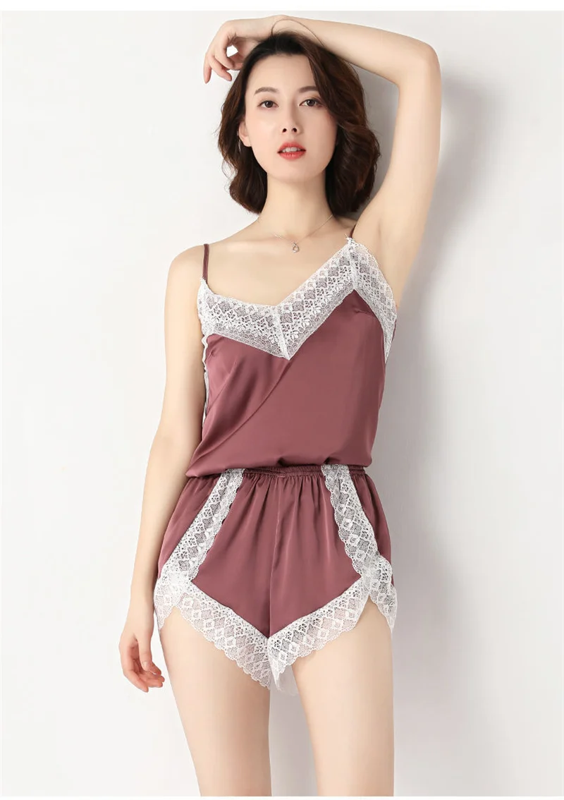 Women's Pajamas Set Full Sleeve Belt Robe Vest Shorts Pants Sexy Lace Print Pyjama V-Neck Homewear Cozy Fashion Sleepwear Set