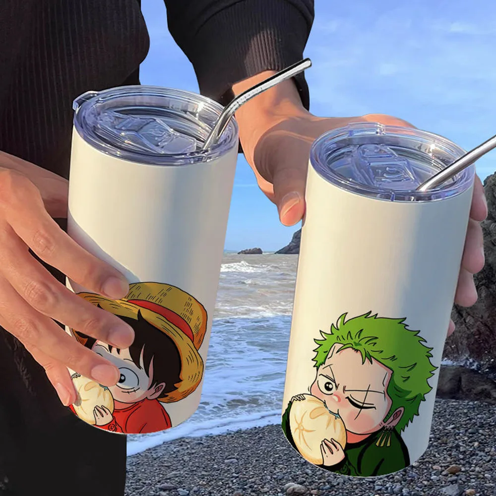 

Anime One Peice 304 Stainless Steel Coffee Cup with Lid Straw Cartoon Luffy Roronoa Zoro Portable Reusable Drinking Bottle 420Ml