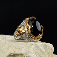 2022 new copper material open adjustable ring black gemstone personality high jewelry fashion luxury suitable for men with gifts