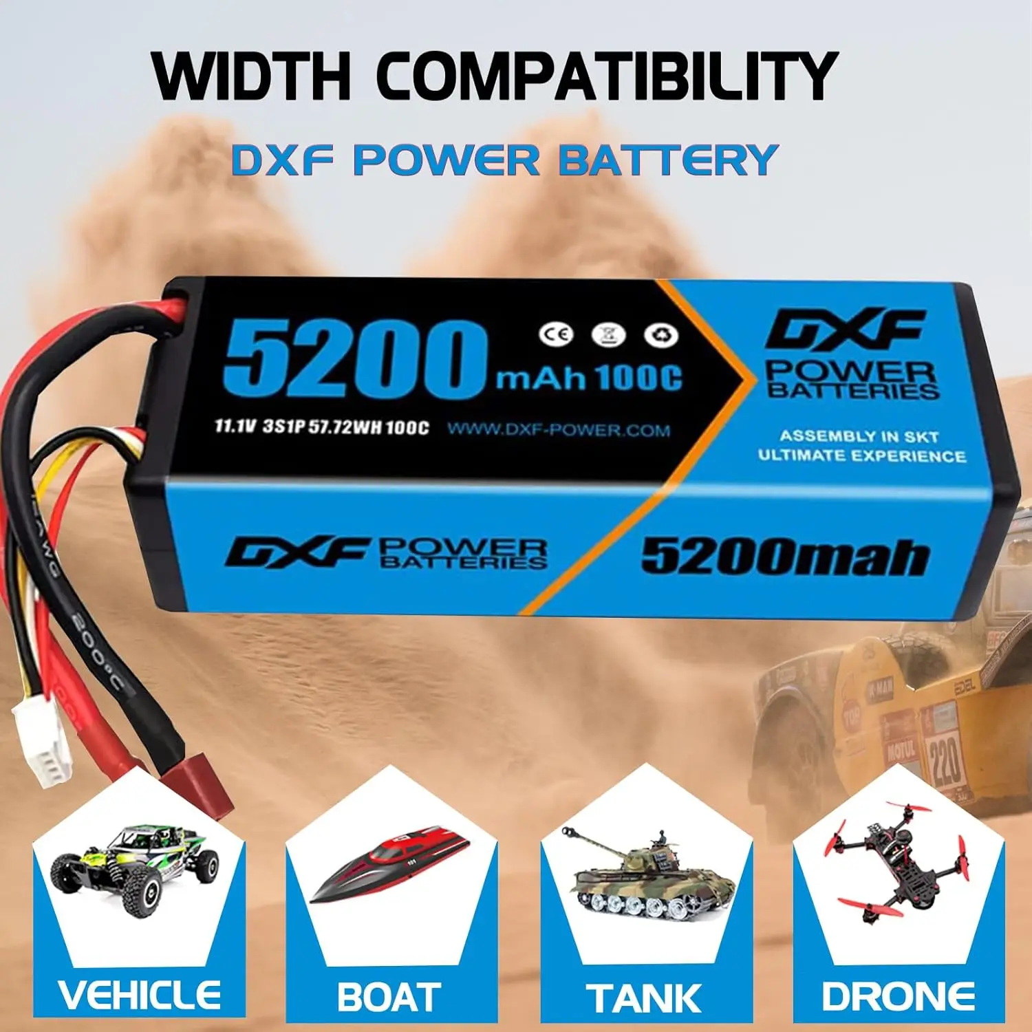 Фото DXF 5200 мАч 3S Lipo аккумулятор 11,1 В 100C с разъемом Deans/T жесткий чехол для радиоуправляемого автомобиля, лодки, грузовика, вертолета, самолета №4