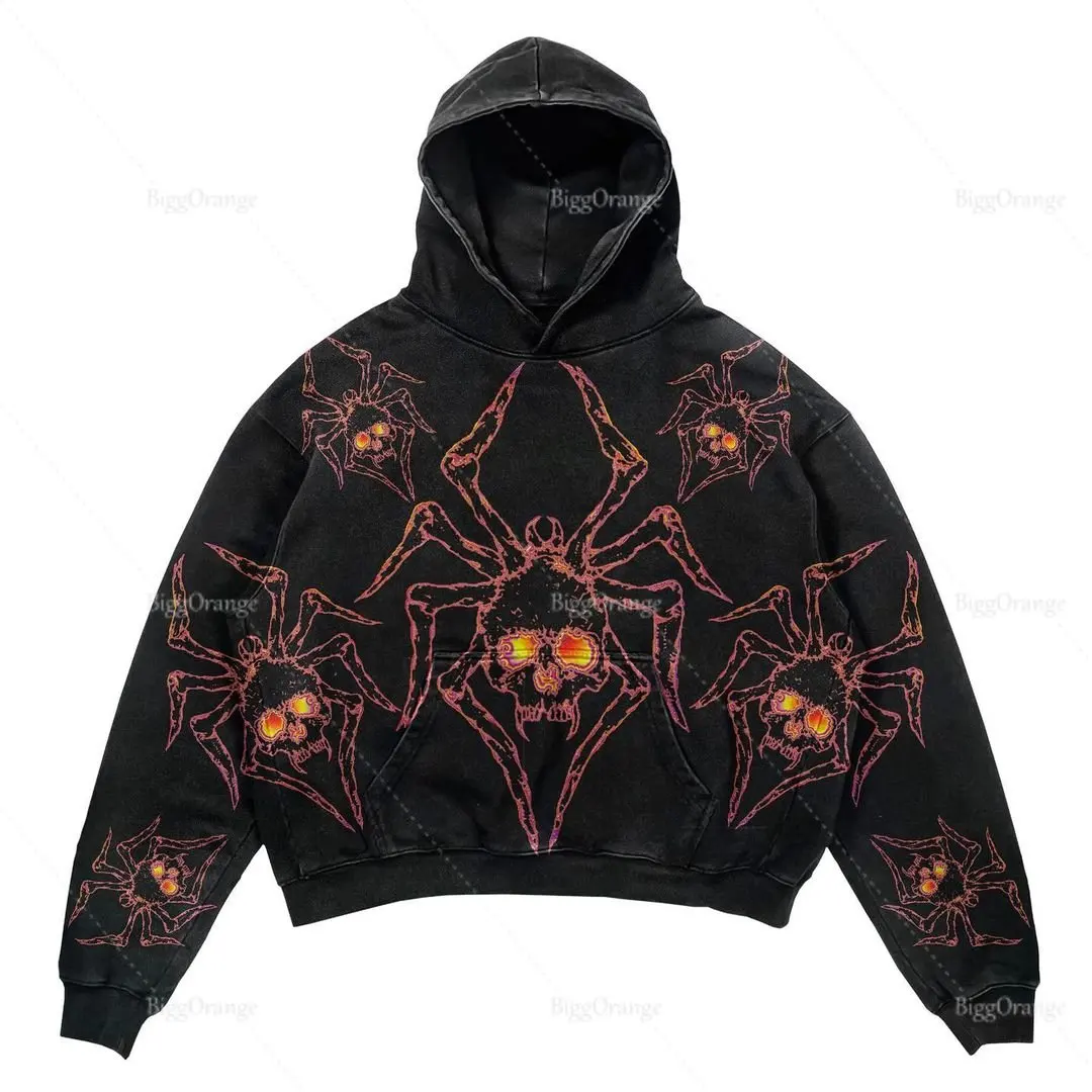 

Vintage Oversized Hoodie Fashion Sweatshirt Spider Print Street Hip Hop Teen Clothing Cotton Loose Goth Sweatshirt