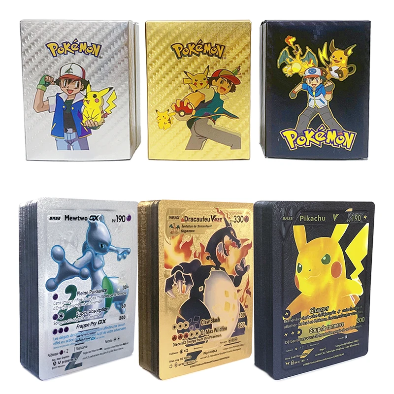 

Pokemon French Spanish Letters Cards Gold Vmax GX Energy Card Charizard Pikachu Rare Battle Collection Card Child Toys Gift