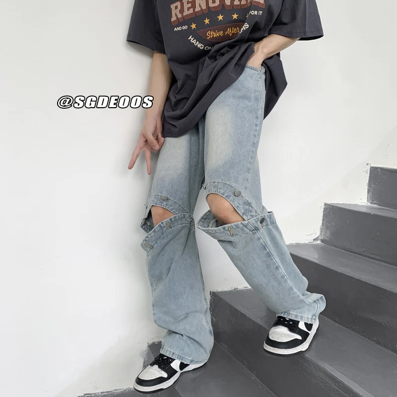 EOENKKY/Straight Loose Jeans Mens Retro High Street Oversize Casual Denim Trousers Harajuku Washed Hip Hop Jean Pants
