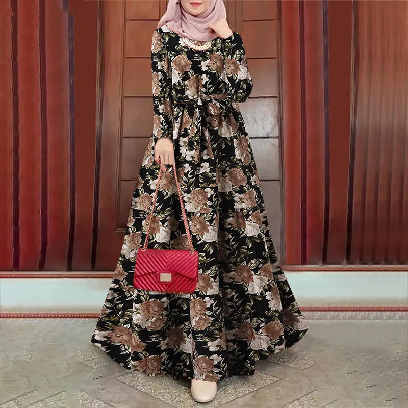 Dubai Abaya Muslim Fashion Hijab Dress Kaftan Islam Clothing Turkey Dresses For Women African Designer Vintage Floral Printed