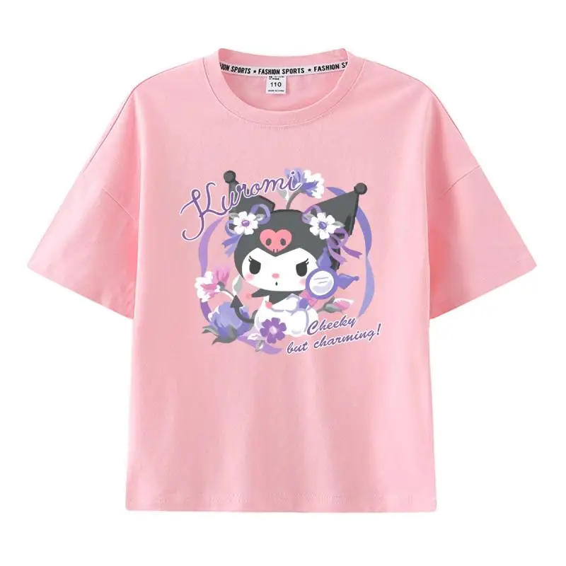

Cartoon Cute Kawaii Sanrioed Cinnamoroll My Melody Kuromi New Pattern Summer Leisure Cotton Childrens Short Sleeve