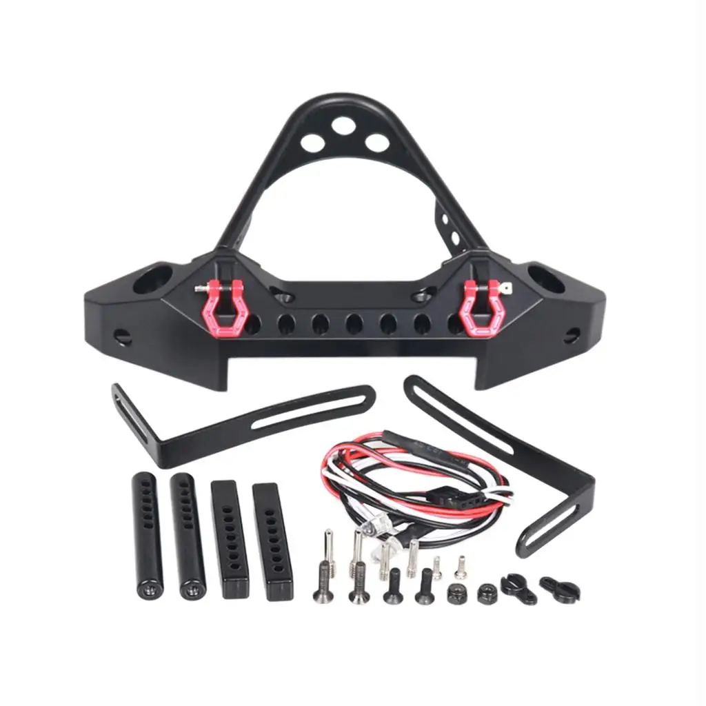 

1/10 Metal Front Bumper Bull Bar with Tow Shackles & 2 LED Lights for RC Car