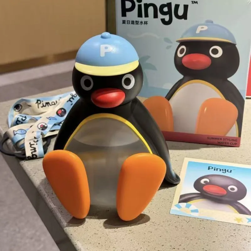 Фото Горячая новинка: Аниме-бутылка для воды Pingu Penguin, летняя, мультяшная, милая, прозрачная, большой емкости, портативная, для путешествий, подарки №3