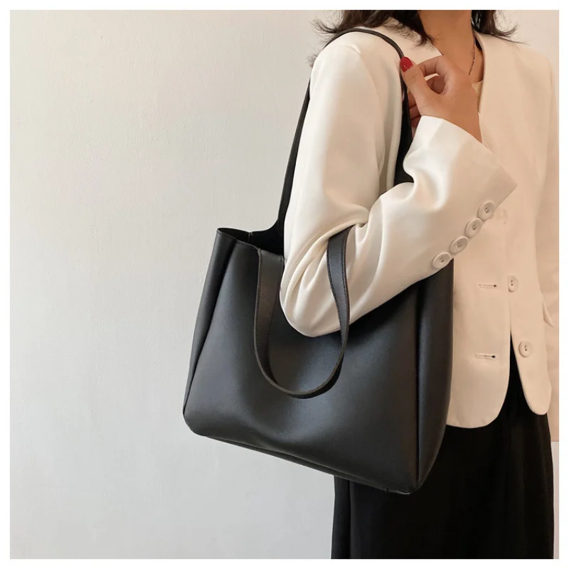 

Вместительные женские сумки-ведра на плечо, новинка 2023, Простые ретро сумки, повседневные сумки-тоуты из искусственной кожи для покупок и путешествий