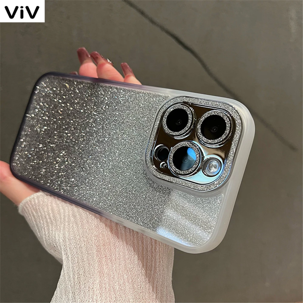

Glitter Diamond Gradient Color Phone Case For iPhone 15 14 13 12 11 Pro Max Bling Glass Lens Protection Shockproof Acrylic Cover