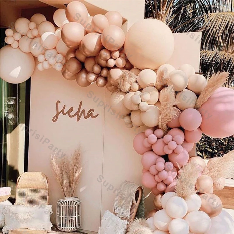 

Doubled Dusty Pink Balloons Garland Boho Wedding Decoration DIY Birthday Party Apricot Chrome Rose Gold Balloon Arch Decor
