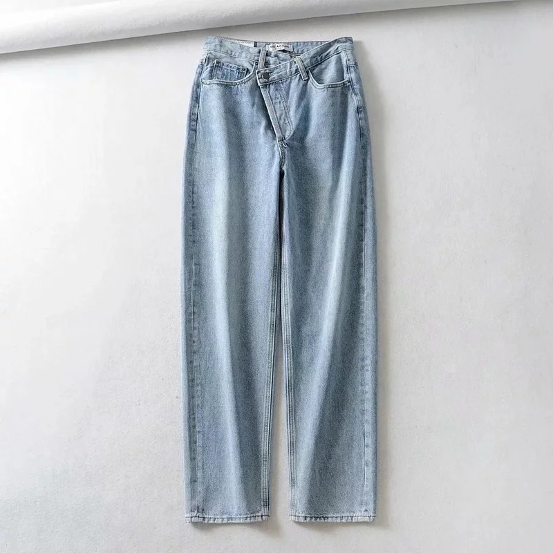 Irregular Denim Wide Leg Pants High Wait Harajuku Women Jeans Spring Korean Fashion Loose Light Color Streetwear Boyfried Style