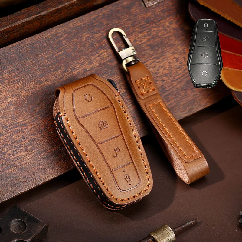 

Crazy Horse Leather Car Key Case Cover Fob Shell for BYD Atto 3 Han EV Dolphin Song Qin Tang DM 2018-2022