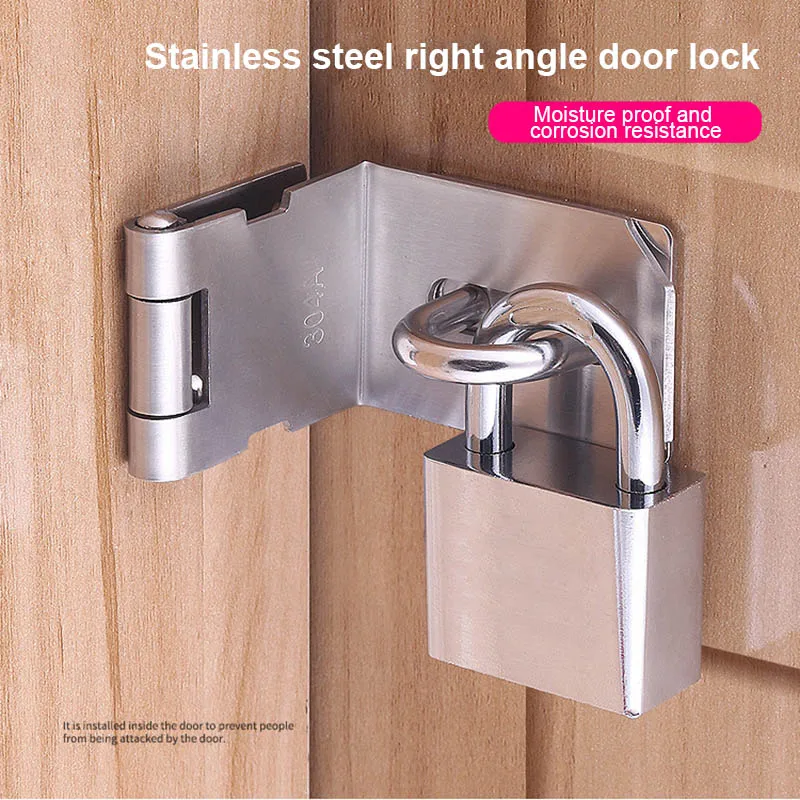 

Door Hasp Latch 90° Stainless Steel Safety Right Angle Locking Latch Anti-theft Lock For Push Sliding Barn Door Safety