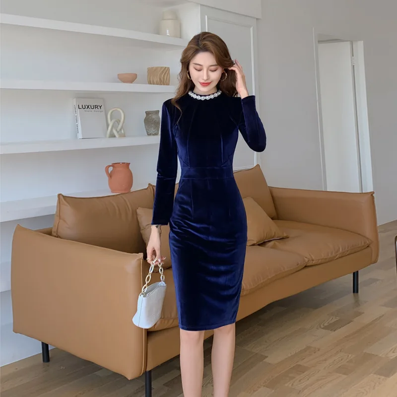 

Платье женское одноступенчатое с длинным рукавом и бисером, на осень