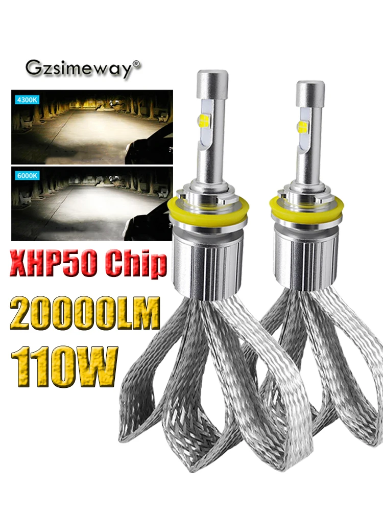 

2 шт., Автомобильные светодиодные лампы H7 H1 H4 H11 9005 9006 9012 4300 6000K 110 K XHP50 чип 880 Вт лм светодиодный 3 H8 H9, противотуманные фары 12 В