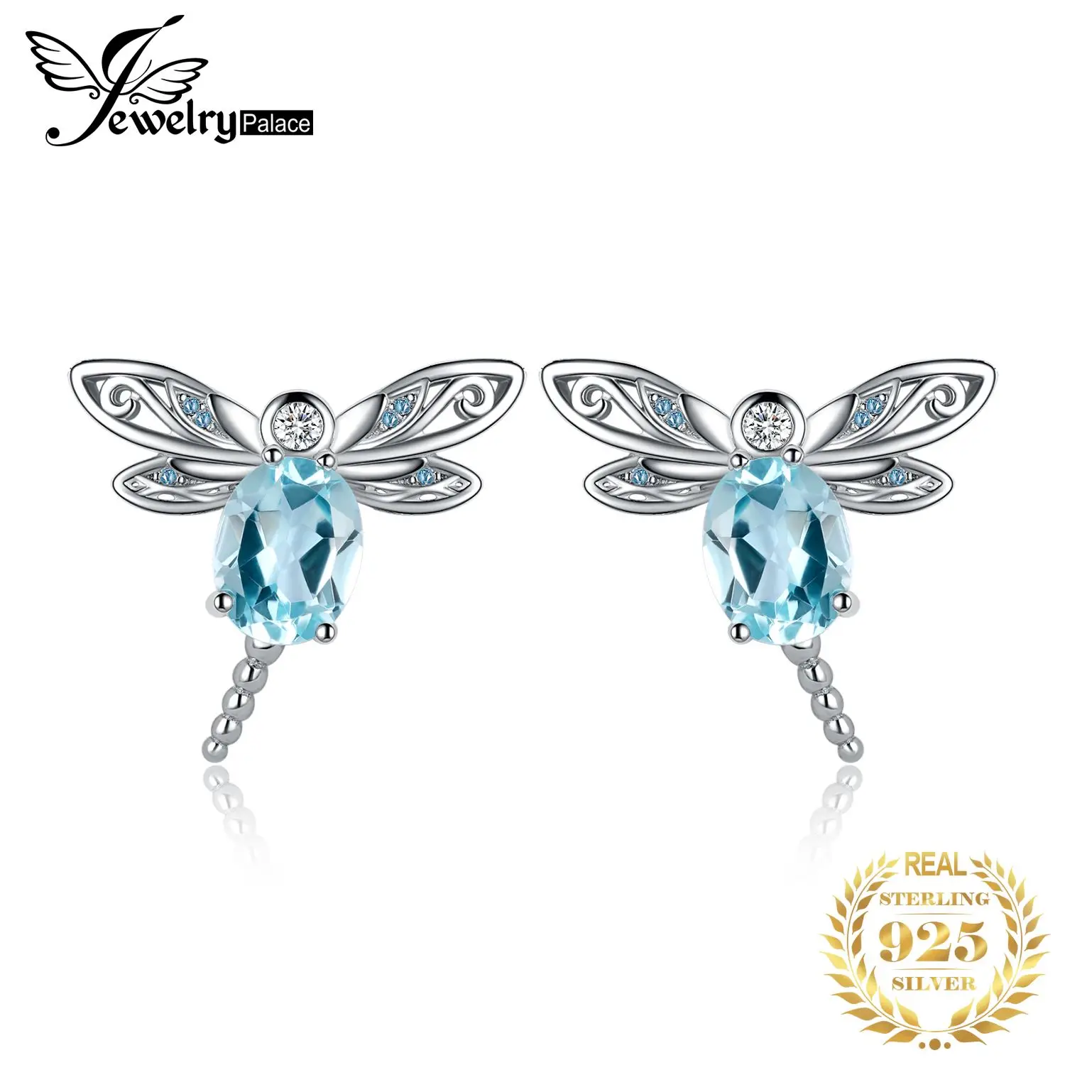 

JewelryPalace New Arrival Dragonfly 4.7ct Natural Sky Blue Topaz 925 Sterling Silver Stud Earrings for Woman Trendy Fine Jewelry