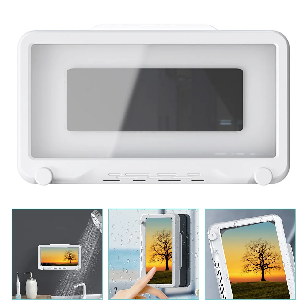 

Case Box Wall Holder Shower Storage Bathroom Cell Mount Rotation Mounted Protectoranti Fog Bathtub Shelf Waterproof Handsfree