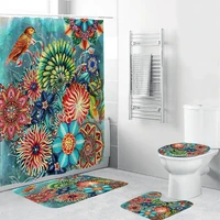 colorful bird floral bath set waterproof shower curtains with hooks 3 piece toilet set u shaped toilet cover an slip floor rugs