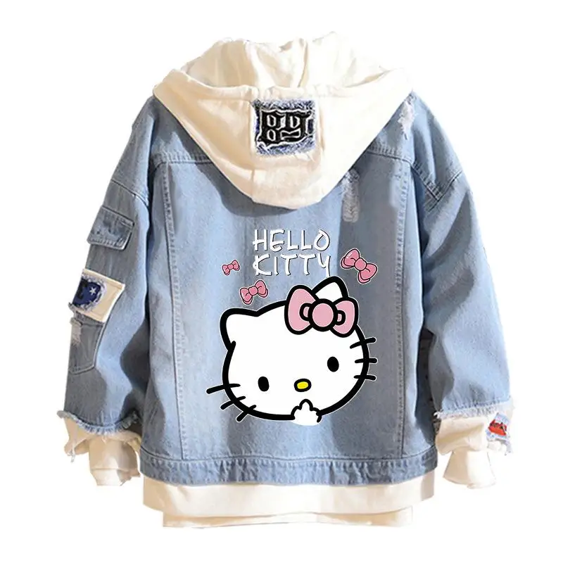 Ковбойское пальто с рисунком аниме Sanrio Hello Kitty модное кавайное весенне-осеннее