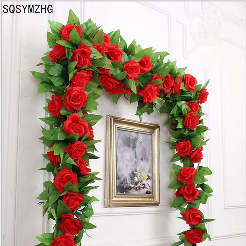 

240CM/lot Silk Roses Ivy Vine with Green Leaves For Home Wedding Decoration Fake leaf diy Hanging Garland Artificial Flowers