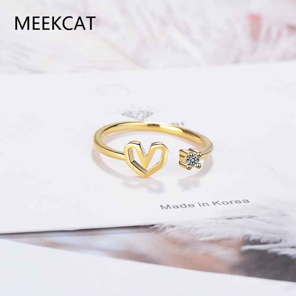 100% стерлинговое серебро 925 пробы модные женские кольца с полым сердечком CZ размер