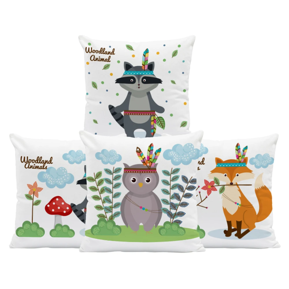 

Woodland Dieren Kussenhoes Cartoon Creatieve Vos Beer Polyester Sierkussen Case Voor Sofa Thuis Decoratieve Kussensloop Cover