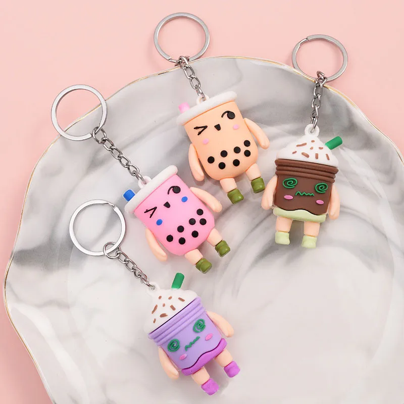 

4Pcs Cartoon Cute Milk Tea Cup Key Chain Men and Women Car Key Chain Couple Bag Pendant Valentine's Day Gift Bulk Wholesale