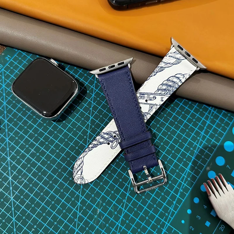 Retro Genuine Leather Watchband For Apple Watch Strap Her`mes logo 49mm 45mm 41mm 44mm 42mm 40mmSeries 8 7 SE 6 5 4 3iWatch Band
