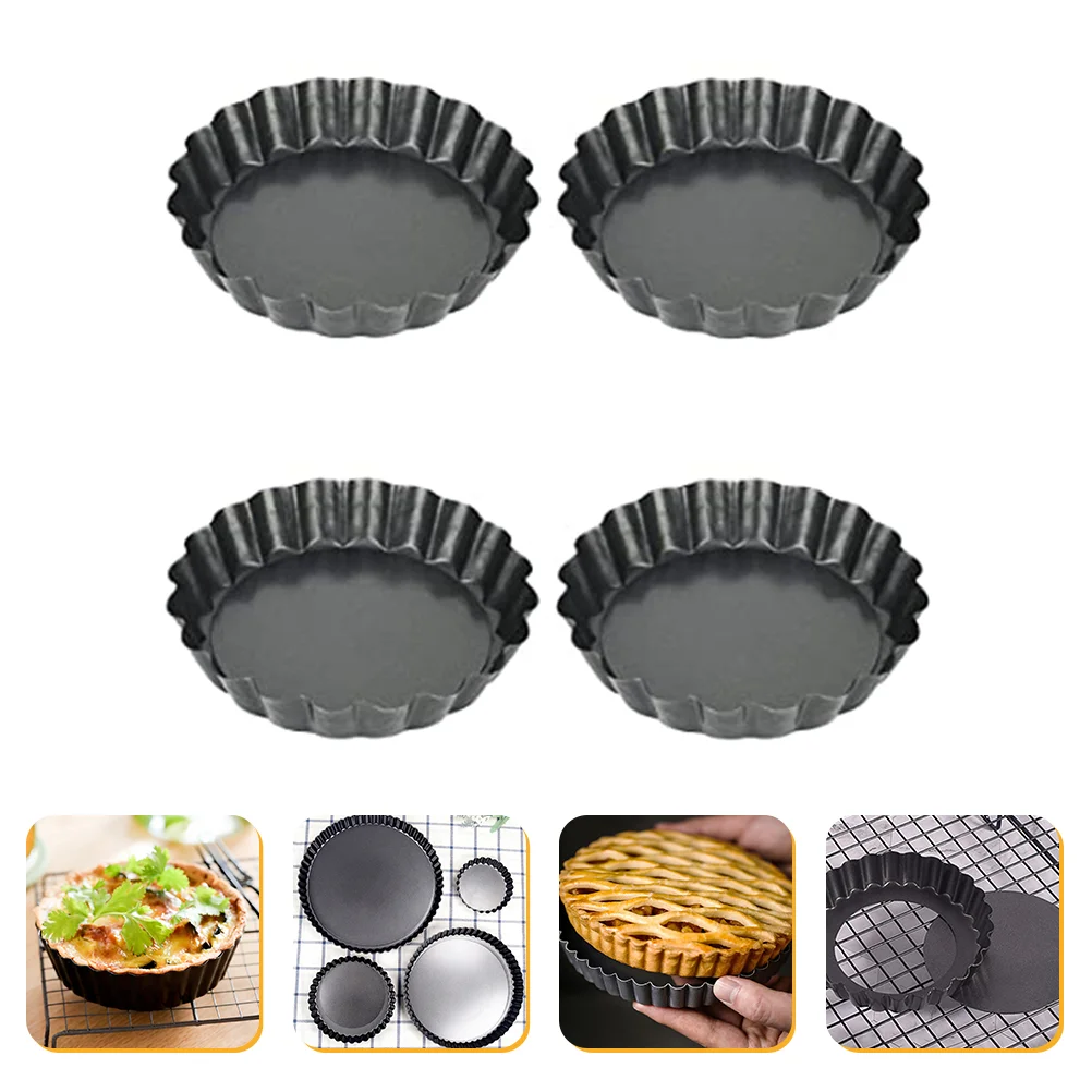 

4pcs Flan Dish Baking Plate Non Stick Pie Tin Quiche Pans with Loose Base