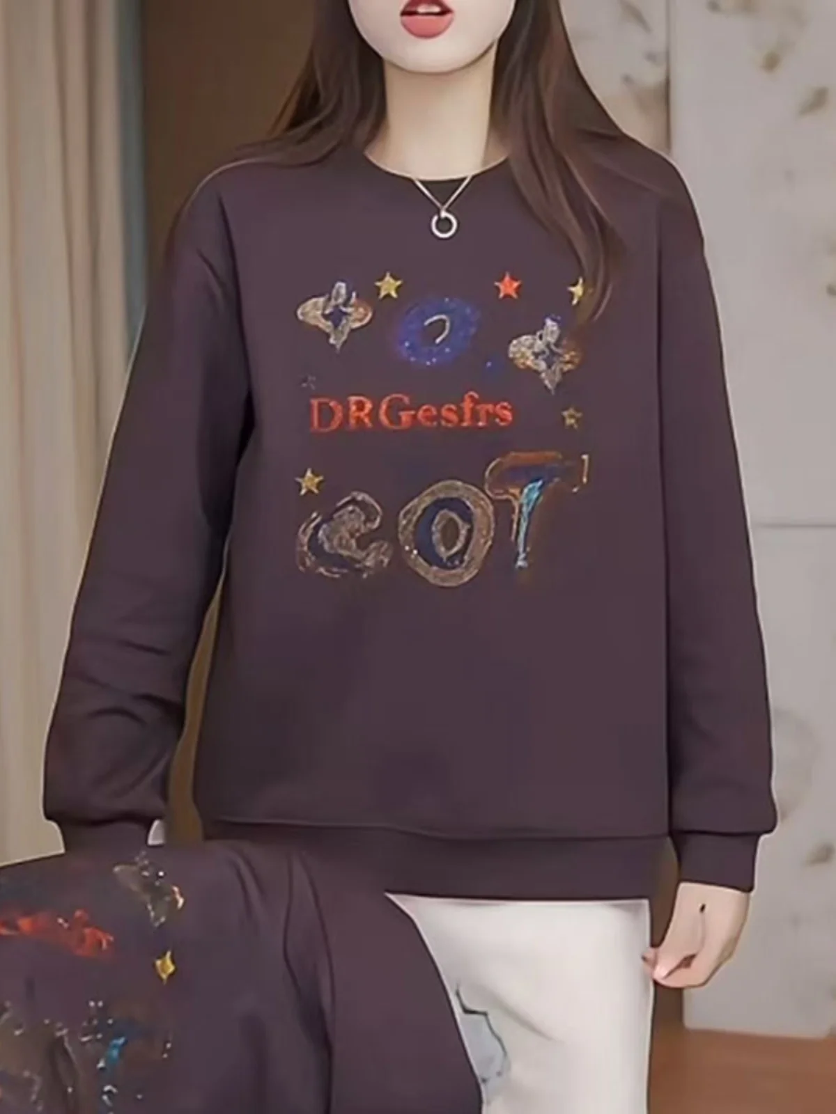 Plus Size Manfei Jirui Модная толстовка с круглым вырезом и Женская одежда Осень Новый