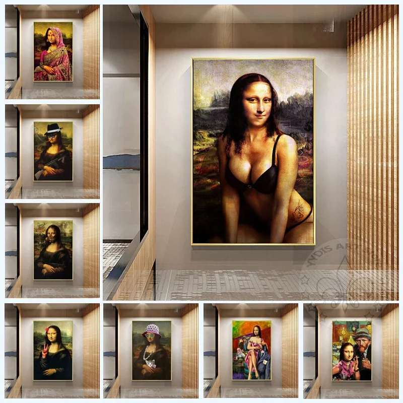 

Привлекательная Картина на холсте Мона Лиза, персонажи с обнаженным телом, плакаты и печать, настенное искусство, смешные картины Ван Гога, декор для спальни и дома