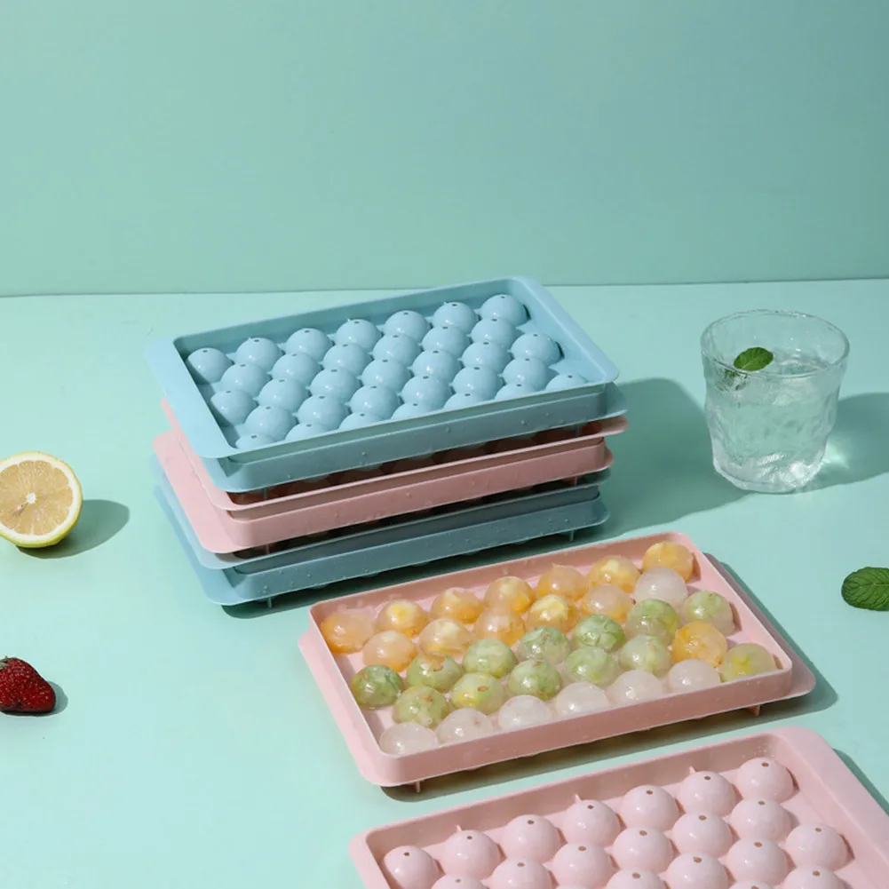 

33Grids Round Ice Cube Tray With Lid Plastic Silicone Ice Cube Mold Spherical DIY Moulds Ice Ball Maker Home Parties Bars Supply