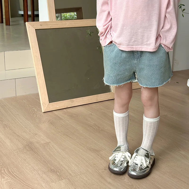 Новинка лета 2024 модные детские брюки длинные горячие корейские джинсовые шорты