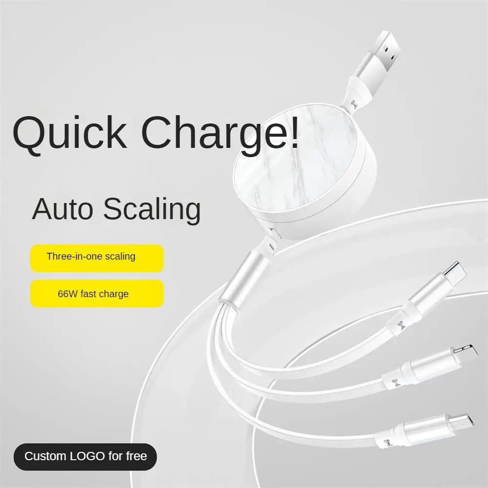 

For IPhone And Android Super Fast Charging Data Cable Telescopic Fast Charging Cable Three-in-one Mobile Phone Data Cable