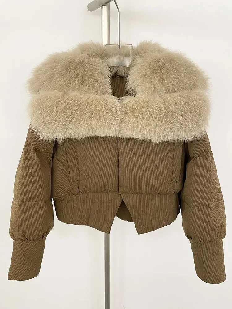 Модная зимняя куртка 2024 женская с воротником из натурального лисьего меха