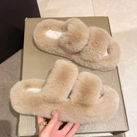 winter keep warm women fur furry slippers for home fluffy soft indoor slides thick flats heel non slip indoor house shoes 2022