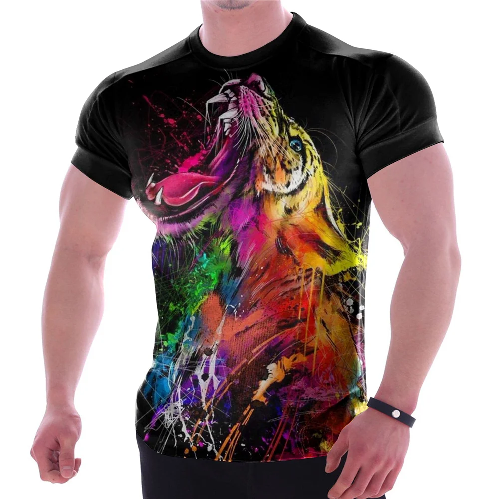 

Tiger Print Men's Vintage T-shirt Street Hip Hop Harajuku Plus Size T-shirt 2023 Men's Short Sleeve Summer Animal Print T-shirts