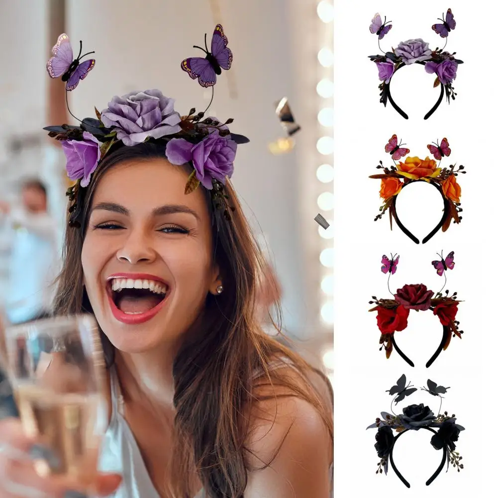 Обруч для волос на Хэллоуин имитация розовых бабочек декор повязка голову