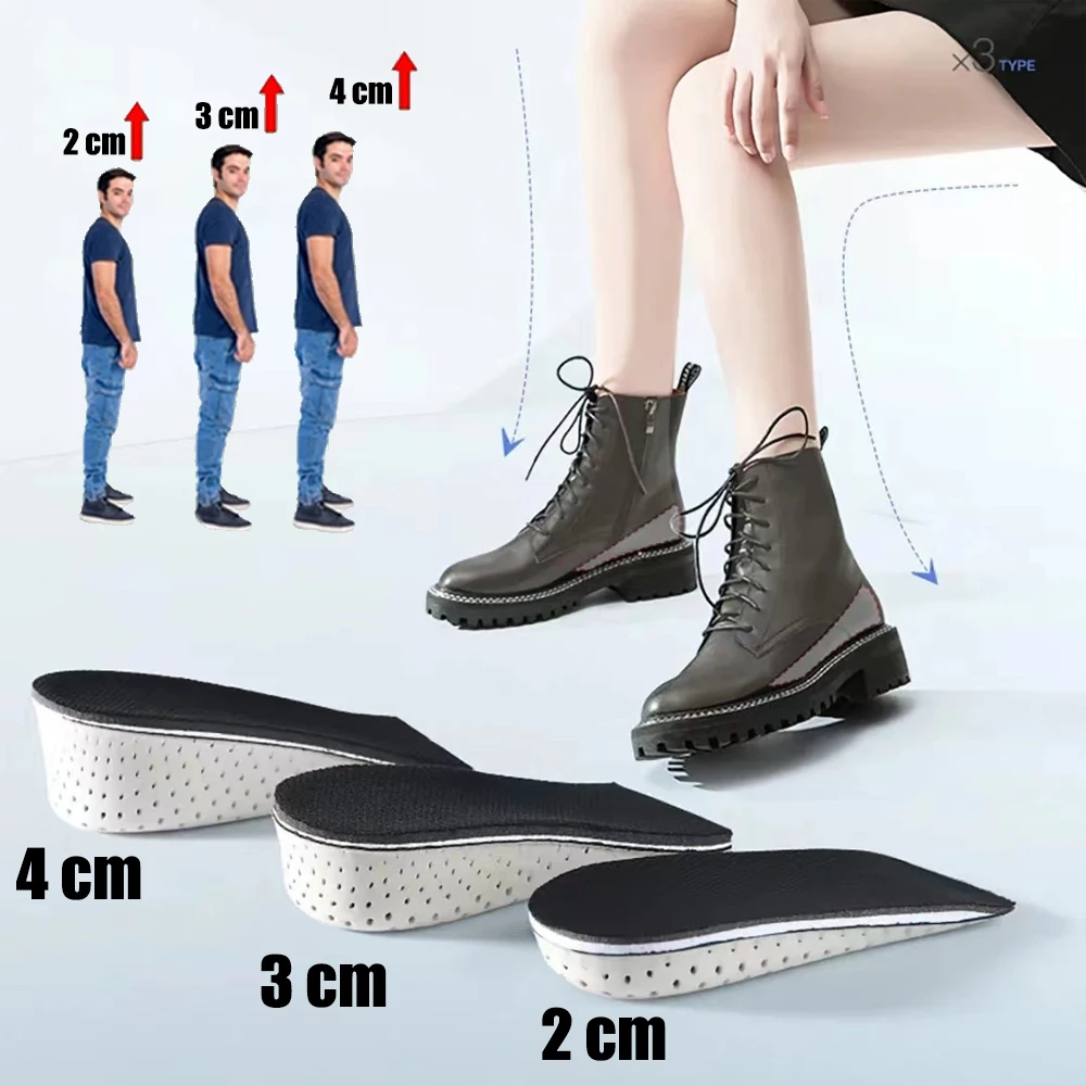 EVA Memory Foam Height Increase Insoles for Men Women Elevator Shoes Heel Lift Inserts Comfort Breathable Heightening Shoe Pads