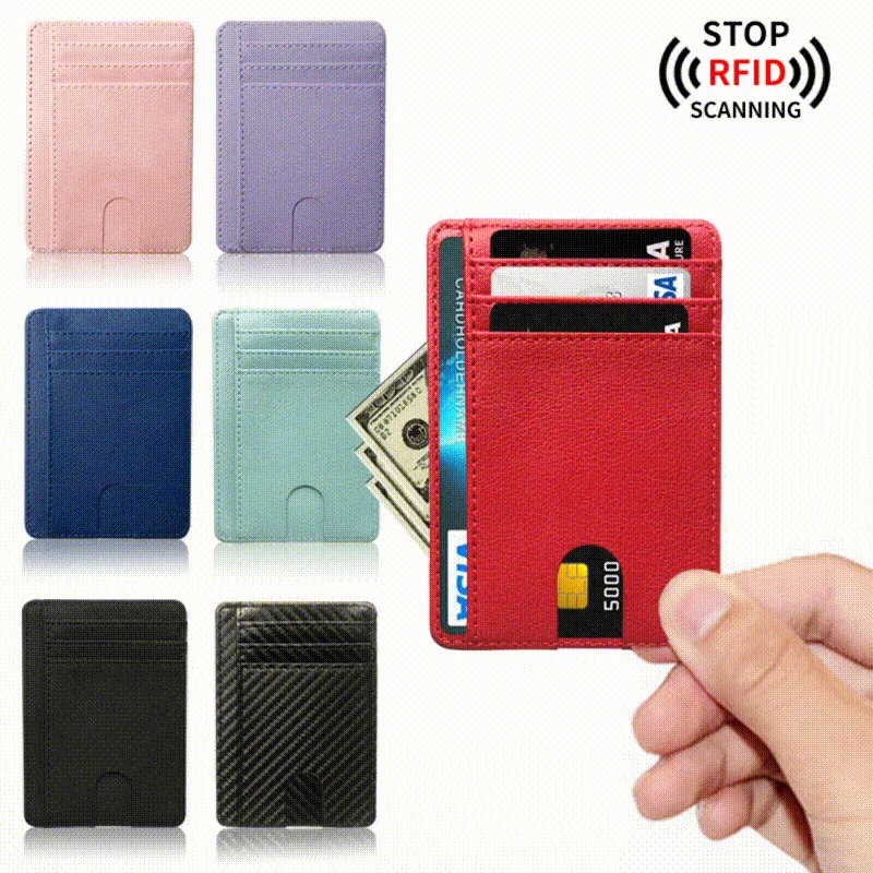 Free Custom Letters RFID Anti Degaussing Bank Card Clip Protective Cover New Multi Card Position PU Card Holder For Men Women