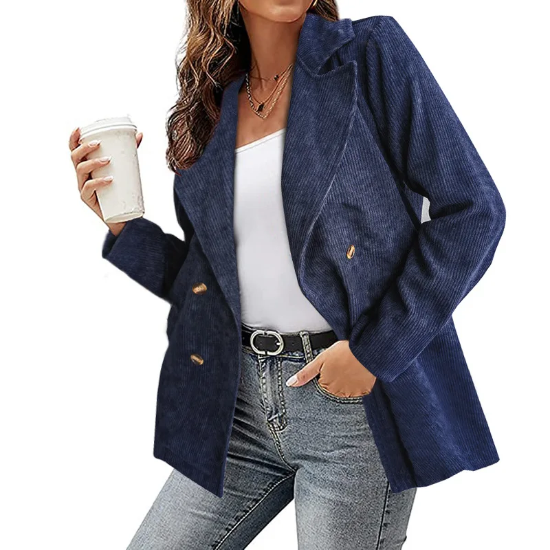 

Women Vintage Corduroy Jackets Coat Autumn Winter Solid Casual Blazer Outwear Female Long Sleeve Double-breasted Buttons Clothes