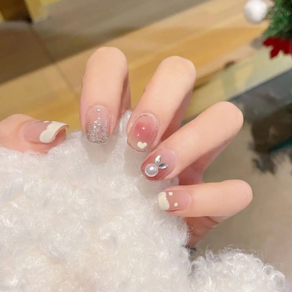 

Cute Rabbit Nail Patches Wearable with Jelly Glue Short Fake Nails Detachable False Nails Manicure Decoration Nail Art Tips