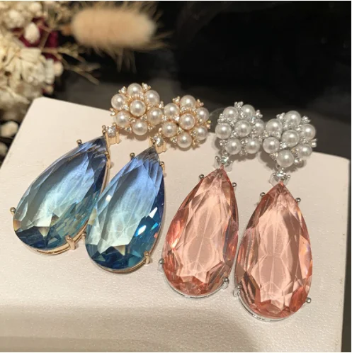 

Женские синие серьги-подвески, элегантные серьги из серебра пробы с искусственным турмалином и жемчугом