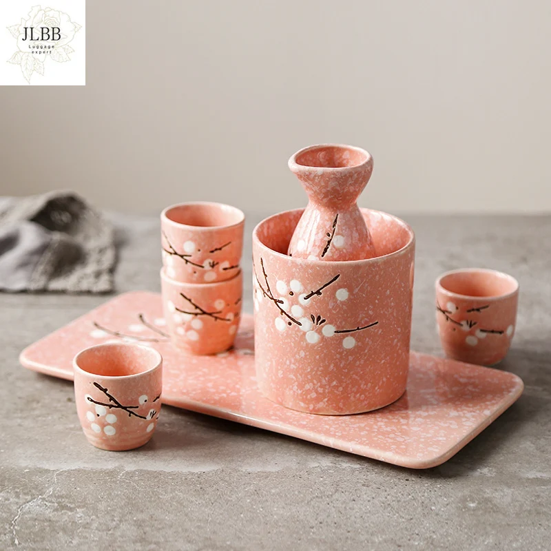 

Japanese Ceramic Wine Glasses Set Small Wineglass Hand Painted Flower Barware Drink Dispenser Sake Cups Bottle Creative Set Gift