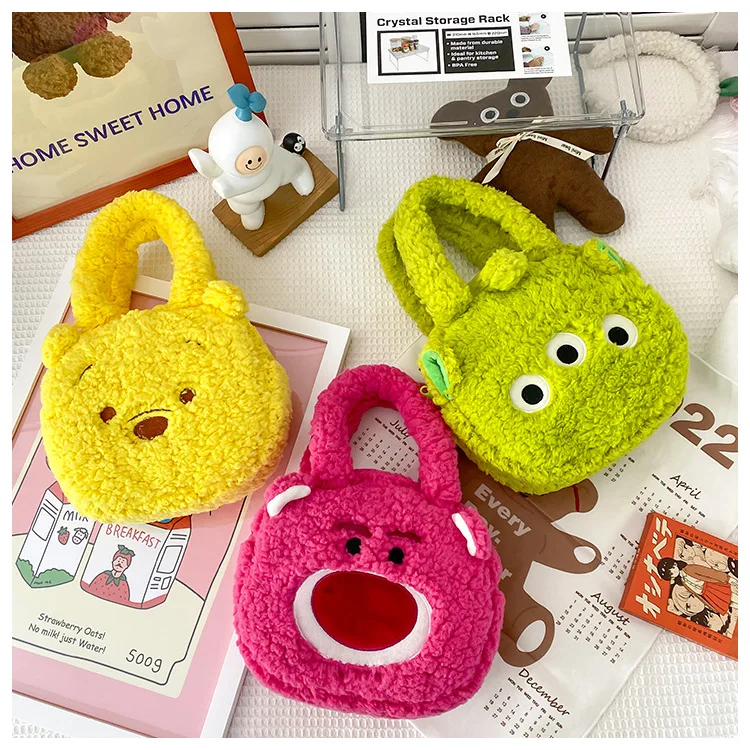 

Kawaii Pooh Bear Plush Doll Handbag Cute Anime Strawberry Bear Soft Plushie Hand Carry Storage Bag Cosmetic Bag Girl Toy Gift