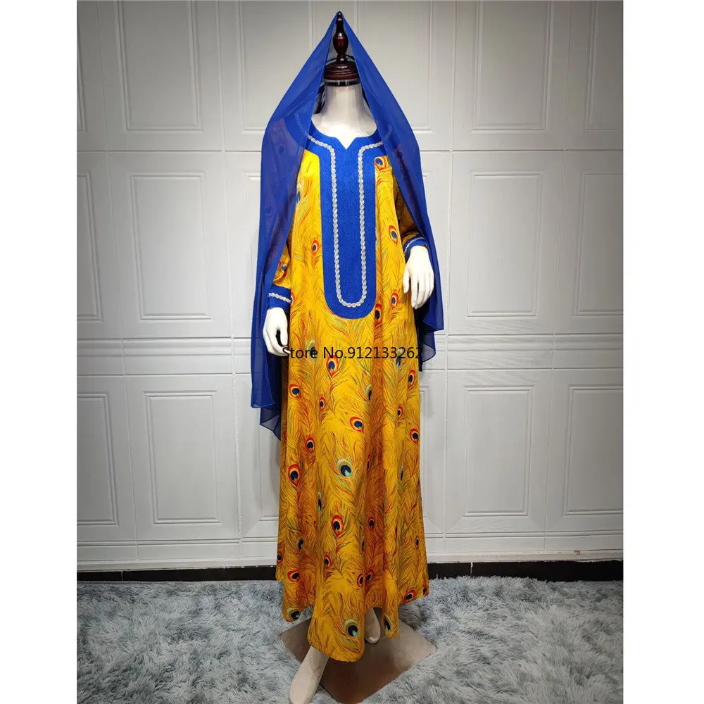 Elegant Ethnic Print Maxi Dress for Women Spring 2023 New Muslim Jalabiya Dubai Moroccan Caftan Middle Eastern Clothes Ramadan
