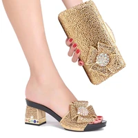 2022 nigeria new design high heel sexy crystal rhinestone spring birthday ball wearing ladies slippers shoe and bag set
