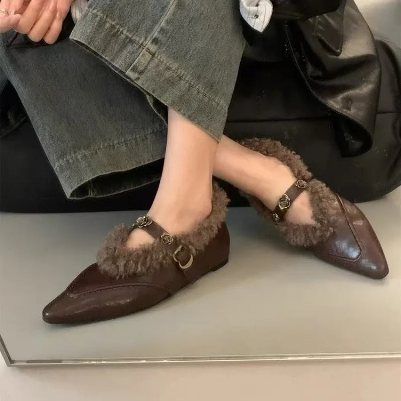 AJGS Женская обувь на меху с острым носком и туфлями увеличенной высоты для женщин