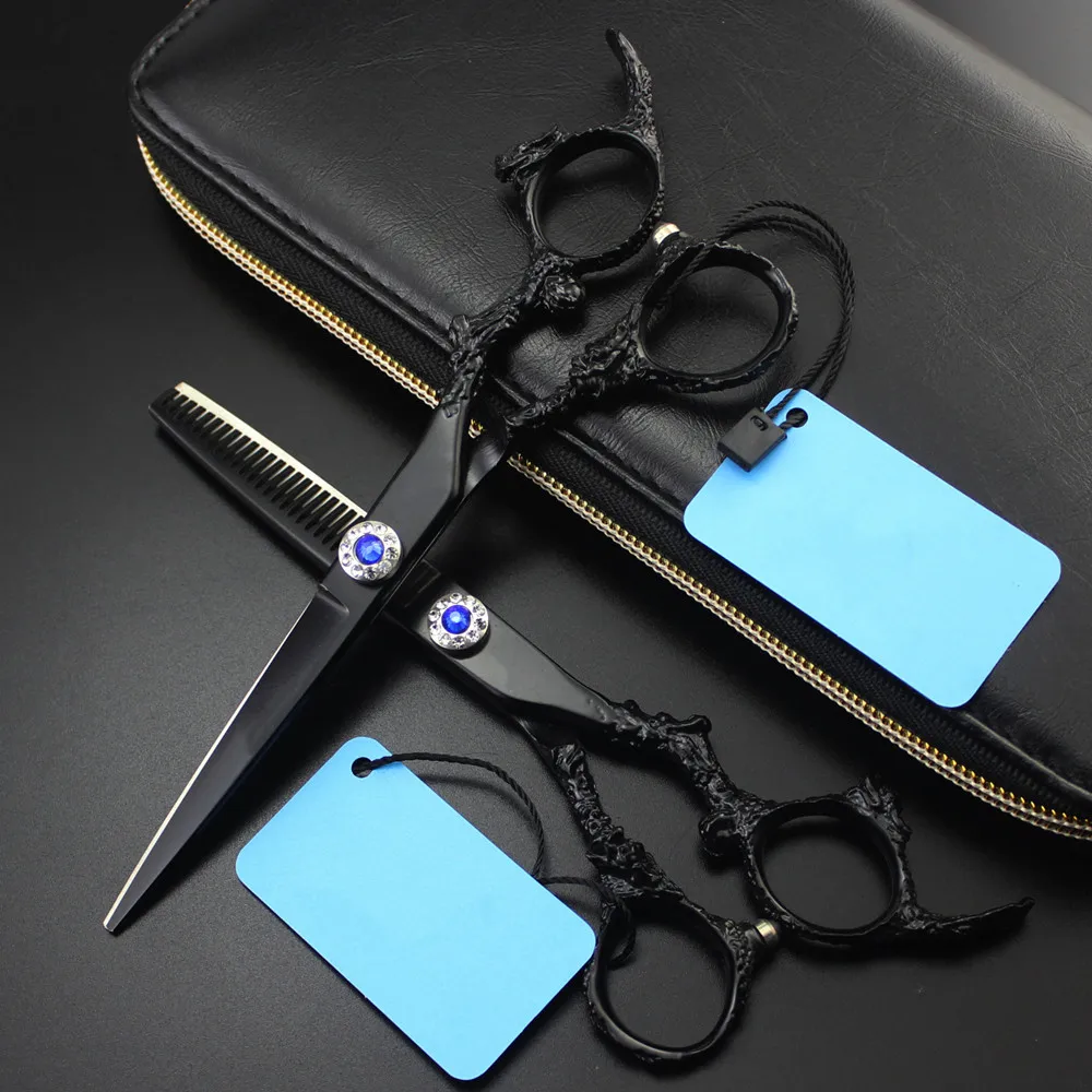 

Customize logo JP 440c steel 6 '' Black Dragon hair scissors cutting barber tools haircut thinning shears hairdresser scissors